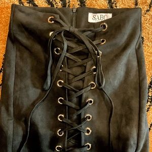 SABO Faux Suede Lace-up Front Black Skirt - NWT